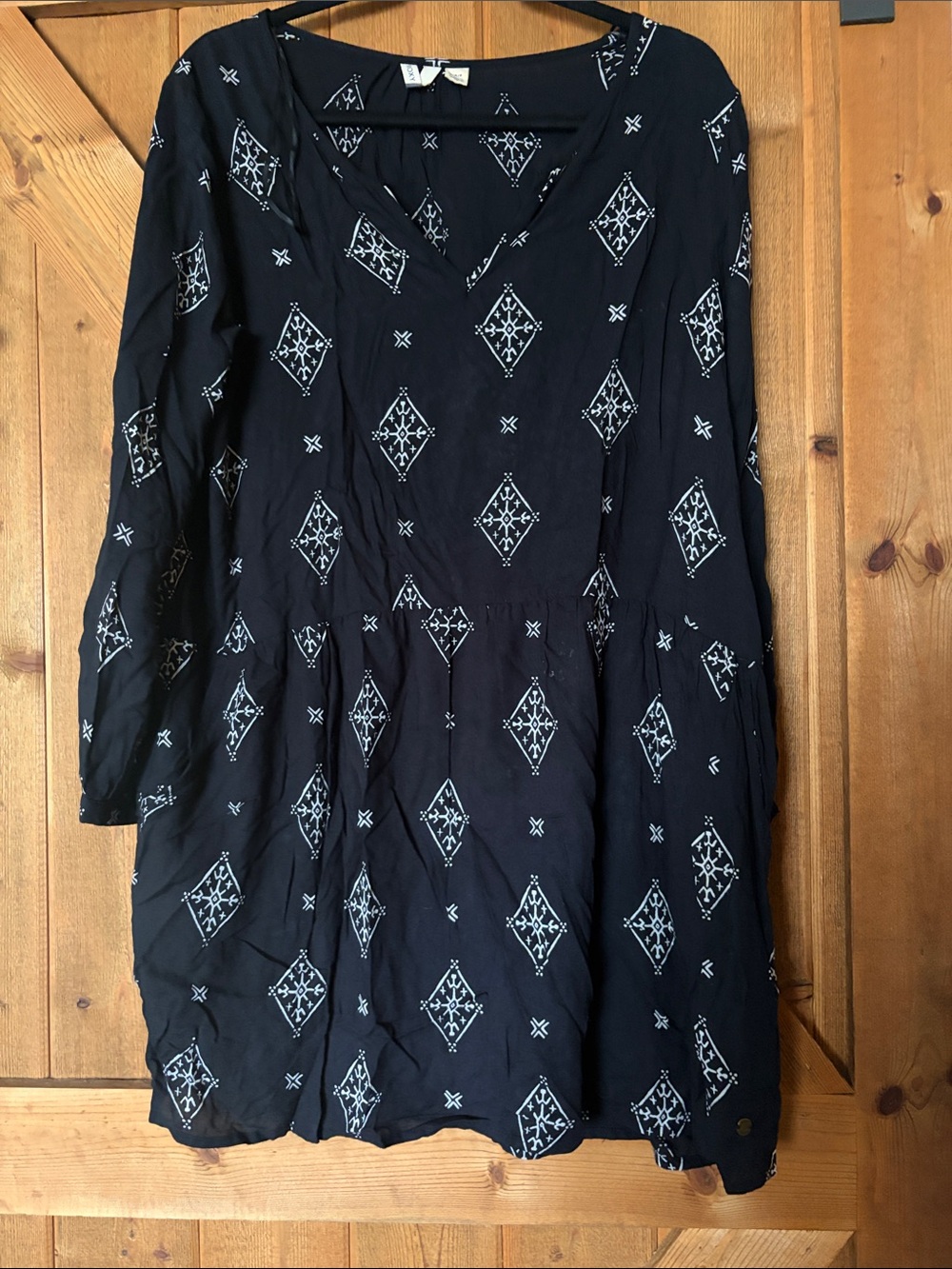 Roxy Black Dress with White Geometric Print